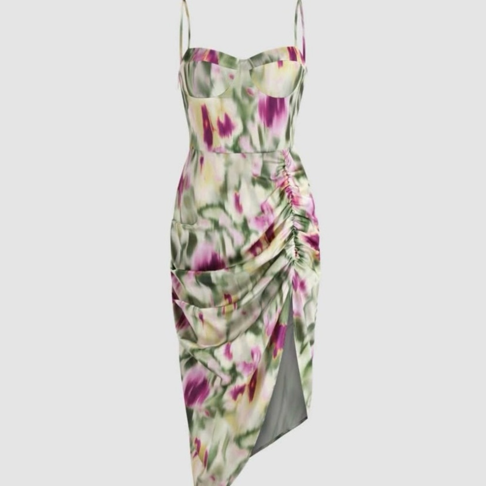 Cider Satin Floral Midi Dress